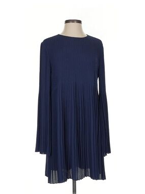 Elizabeth and James Navy Pleated Long-Sleeve Dress